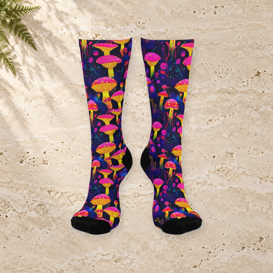Magenta Mushroom Forest Crew Socks