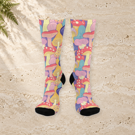 Pastel Mushroom Patchwork Crew Socks
