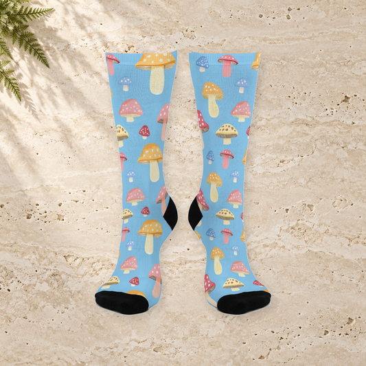 Sky Blue Pastel Mushroom Crew Socks