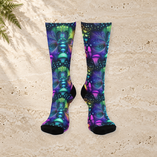 Cosmic Peacock & Mushroom Crew Socks
