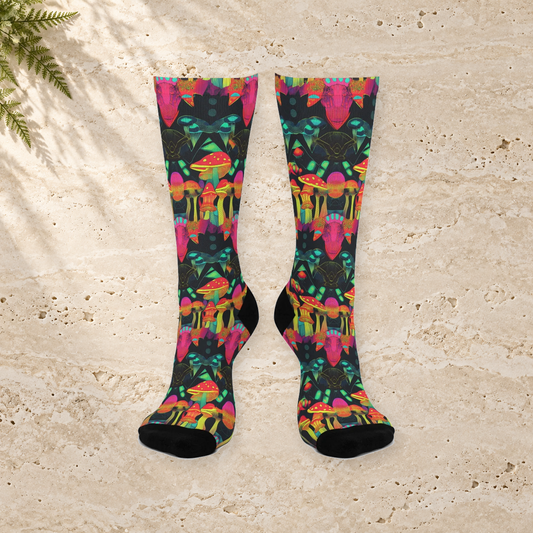 Neon Prism Mushroom Crew Socks