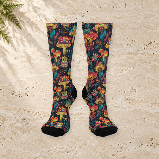 Midnight Wildflower & Mushroom Crew Socks