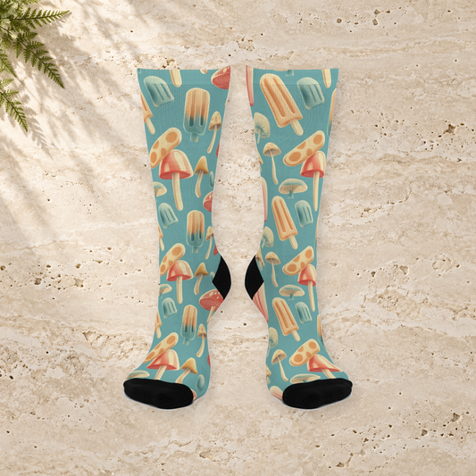 Teal Mushroom & Popsicle Crew Socks