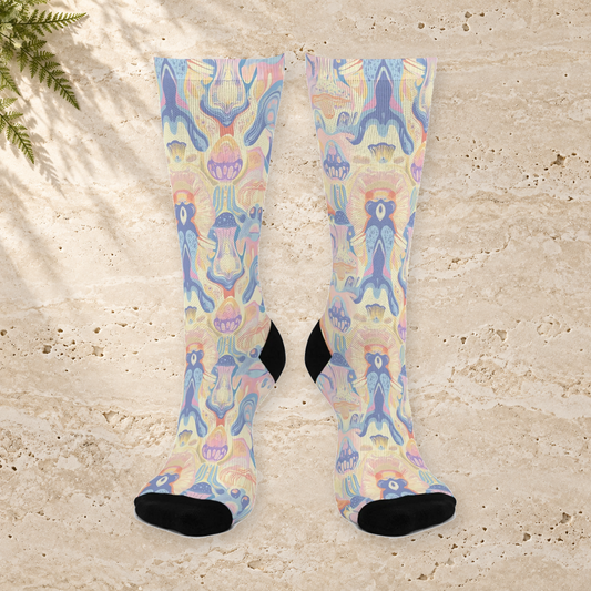 Pastel Mushroom Swirl Crew Socks