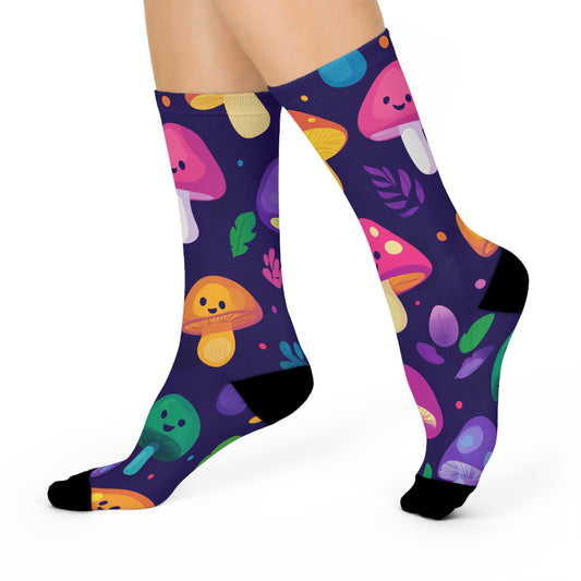 Mushroom Cushioned Crew Socks | Purple 001