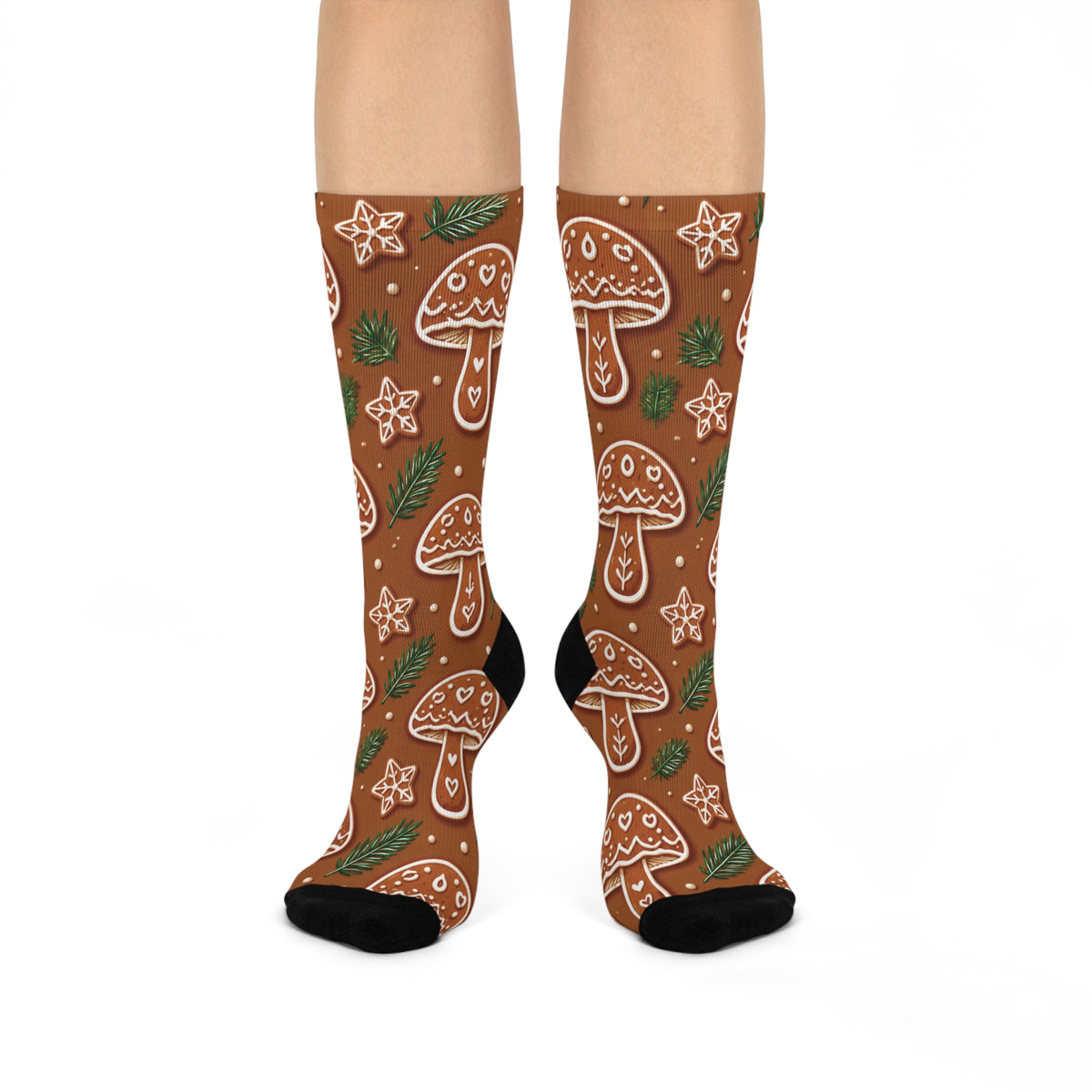 Gingerbread Grove Christmas Mushroom Cushioned Crew Socks