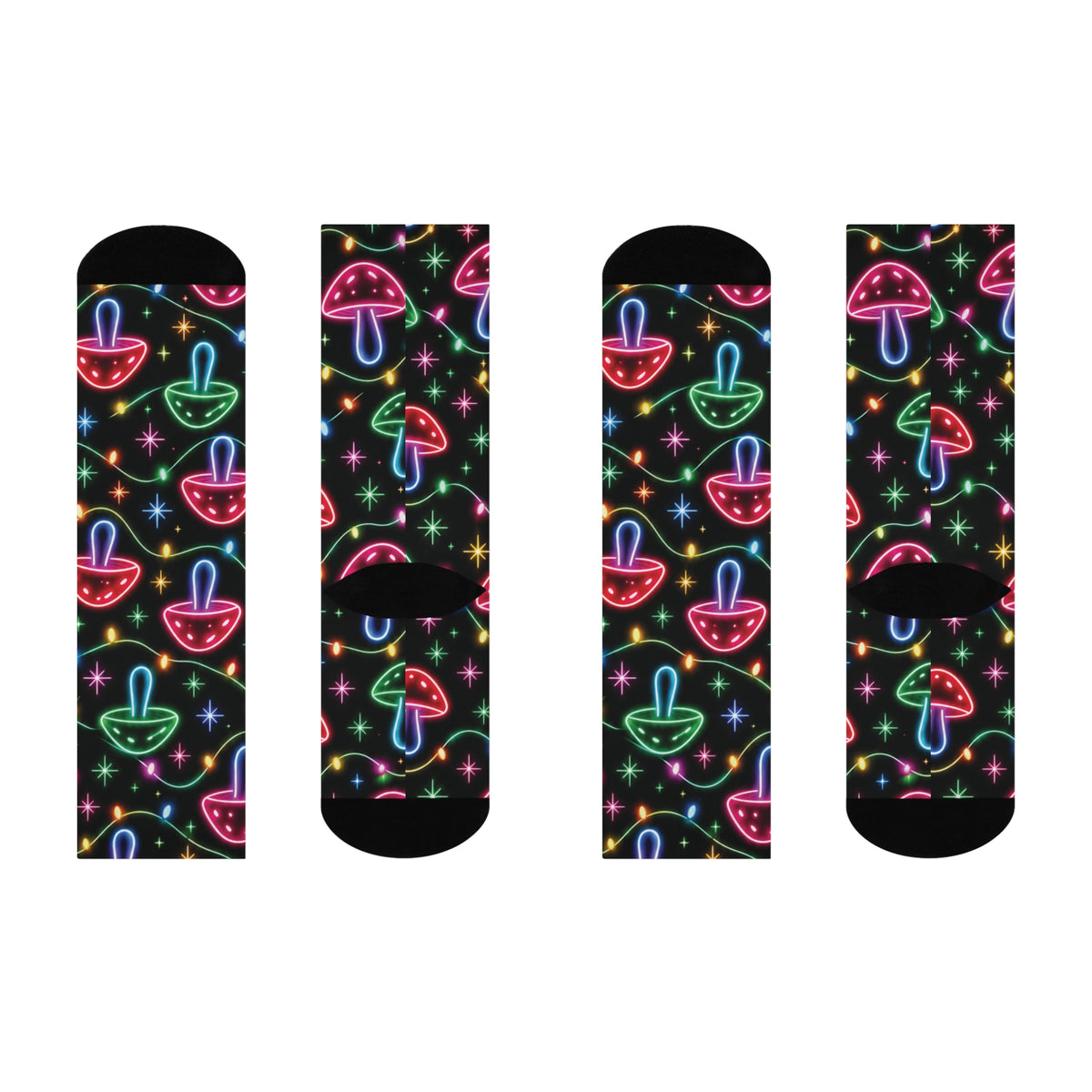 Neon Noel Christmas Mushroom Cushioned Crew Socks