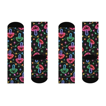 Neon Noel Christmas Mushroom Cushioned Crew Socks