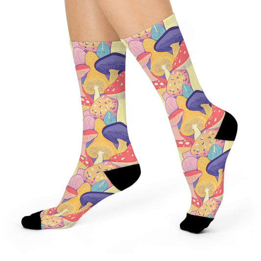 Mushroom Socks For Festival Season | Cushioned Crew Socks | Pink 021