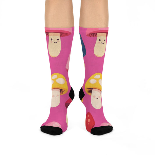 Mushroom Cushioned Crew Socks | Pink 013