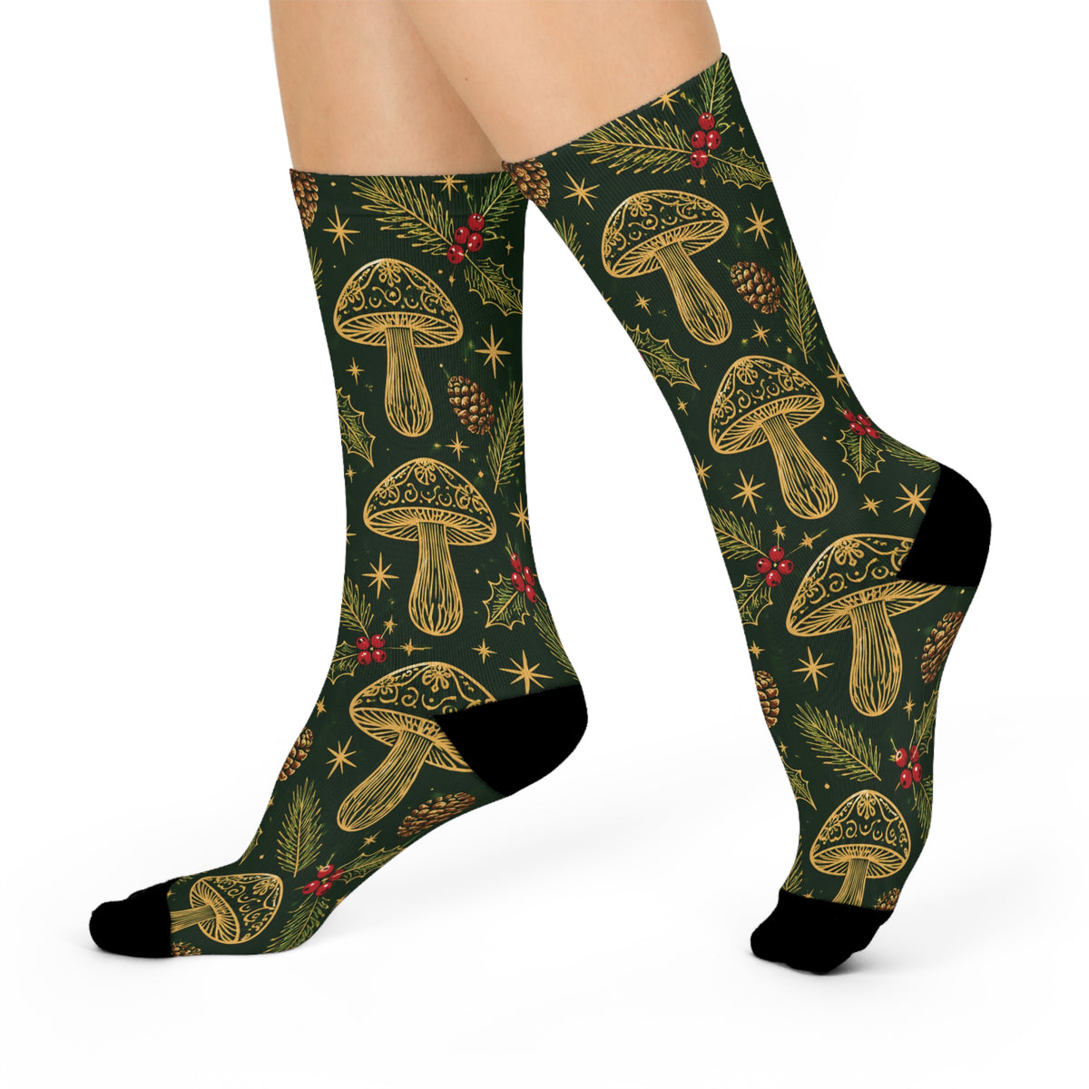 Golden Christmas Grove Christmas Mushroom Cushioned Crew Socks