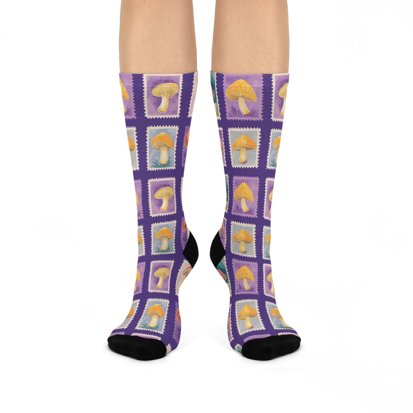 Mushroom Stamps Cushioned Crew Socks | Purple 015