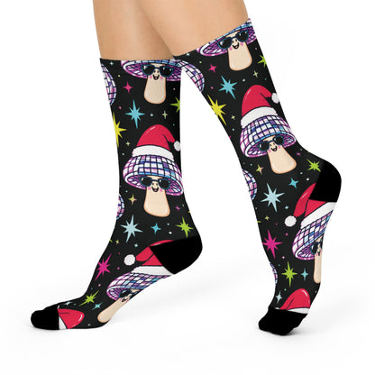Disco Santa Shrooms Christmas Mushroom Cushioned Crew Socks