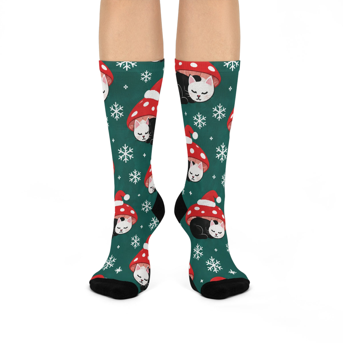 Holiday Cat Nap Christmas Mushroom Cushioned Crew Socks