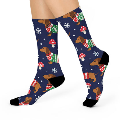 Festive Wiener Dogs Christmas Mushroom Cushioned Crew Socks
