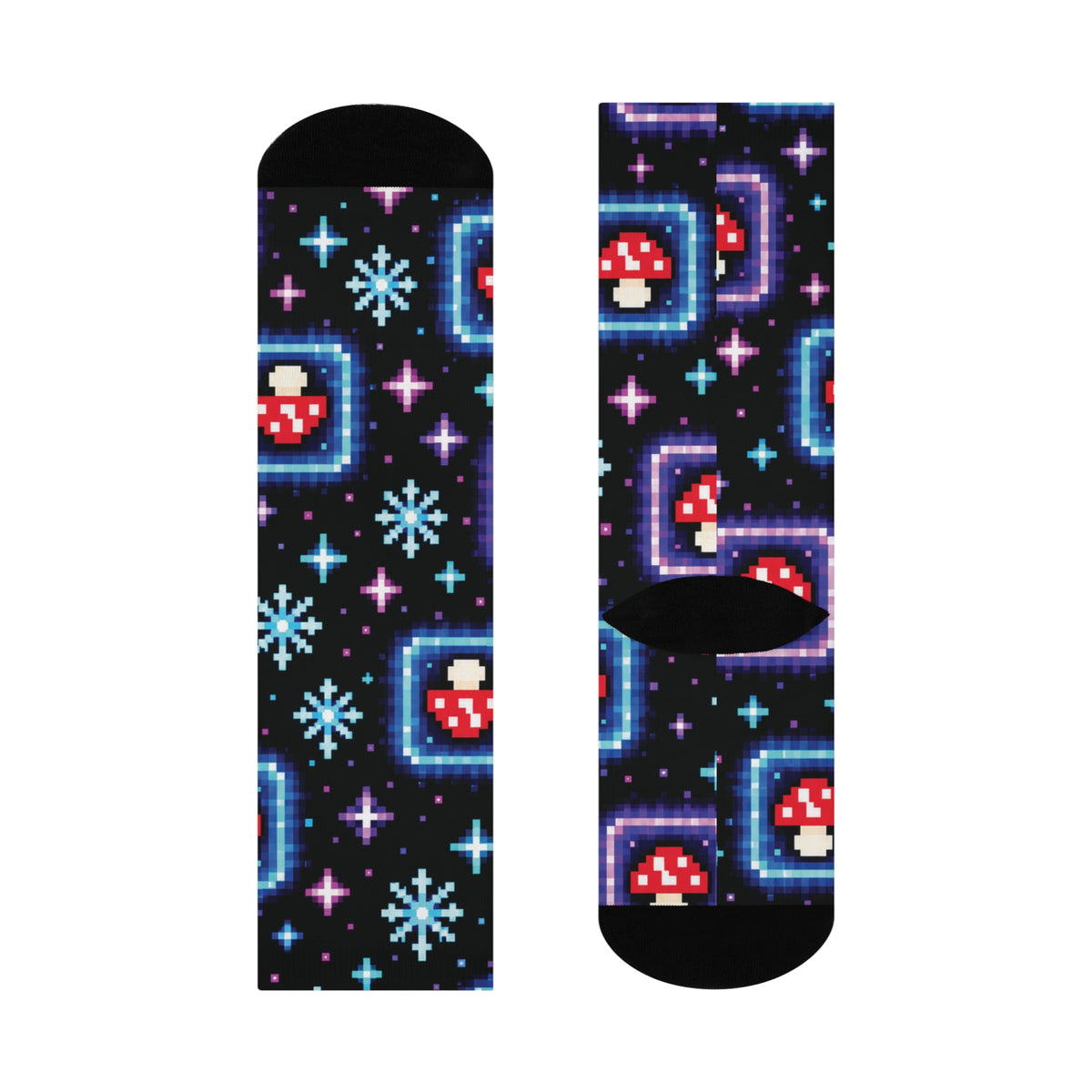 Neon Pixel Portal Christmas Mushroom Cushioned Crew Socks