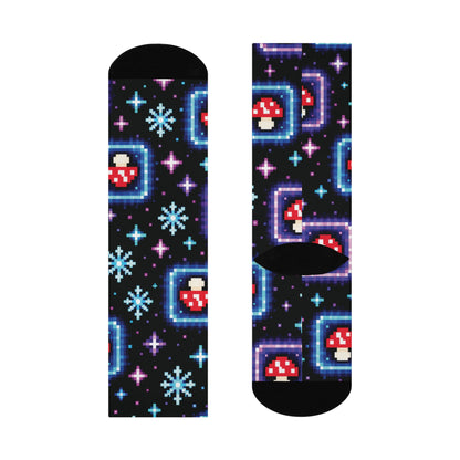 Neon Pixel Portal Christmas Mushroom Cushioned Crew Socks