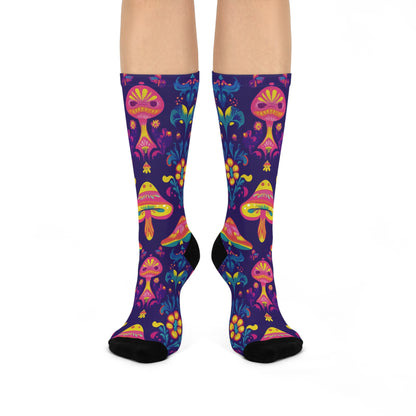 Purple Folk Mushroom Crew Socks