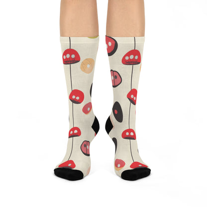 Cream Graphic Mushroom Crew Socks