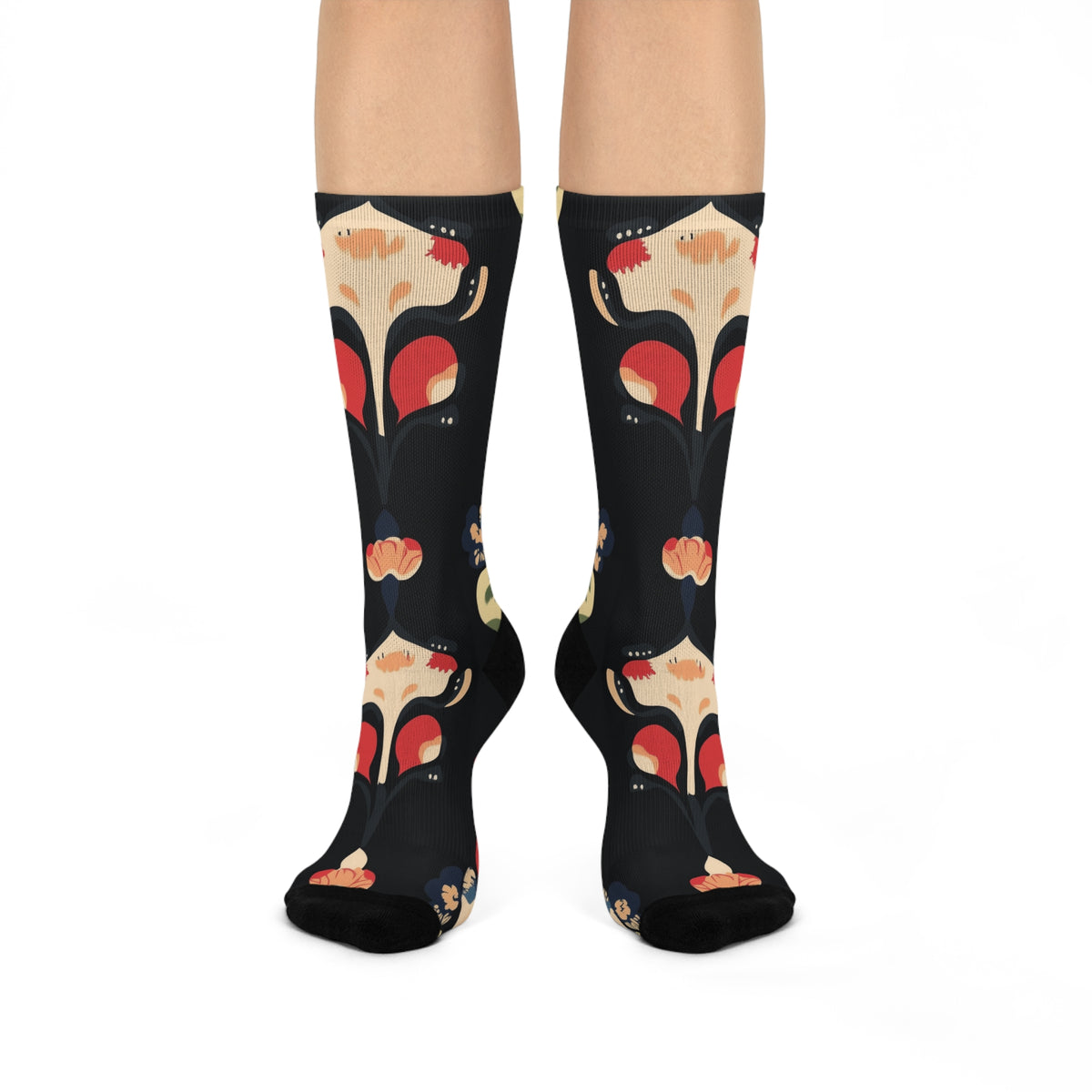 Black Folk Art Mushroom Crew Socks