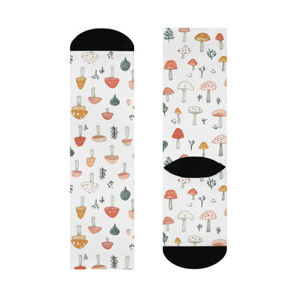Tiny Earthtone Mushroom Crew Socks
