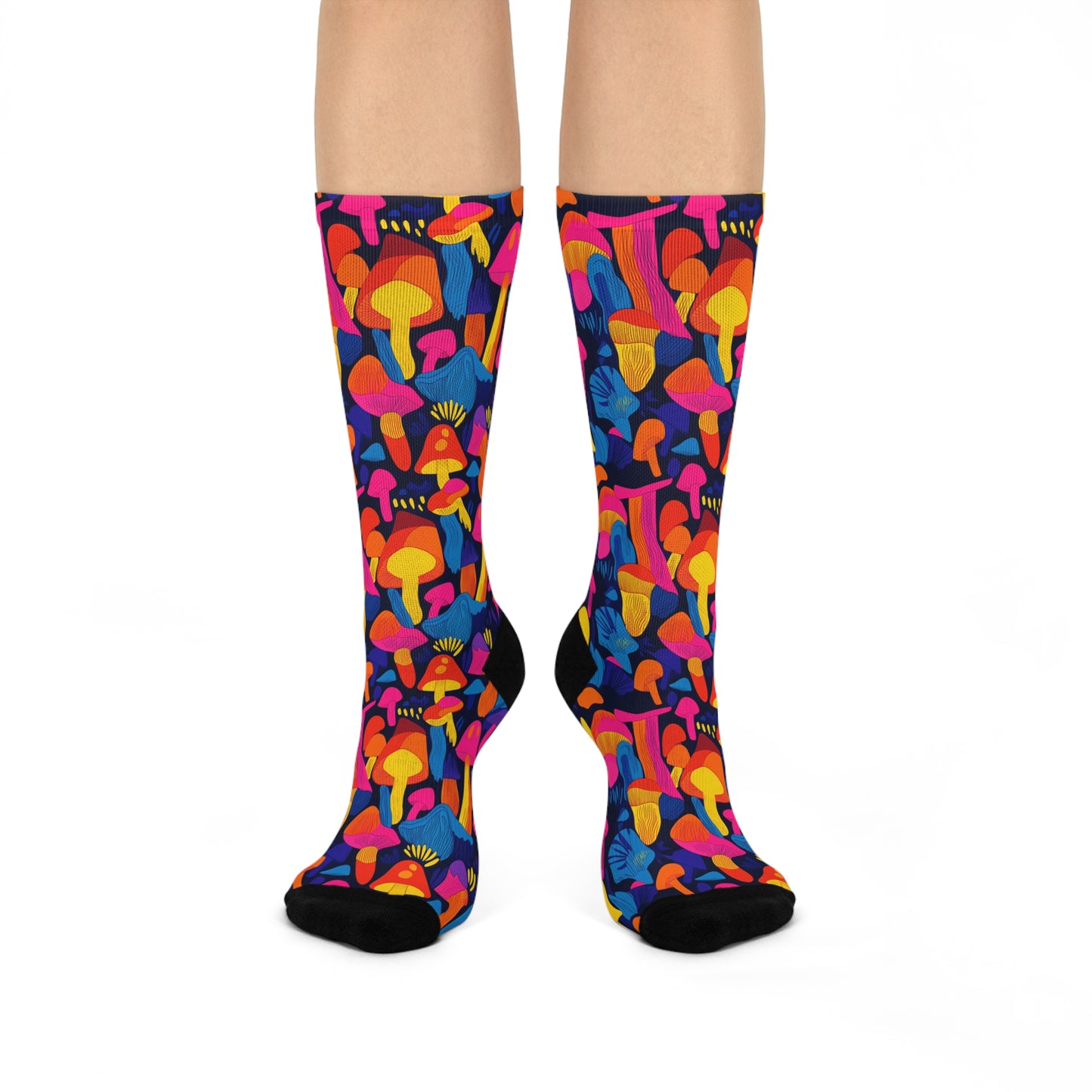 Mushroom Socks For Festival Season | Cushioned Crew Socks | Multicolor