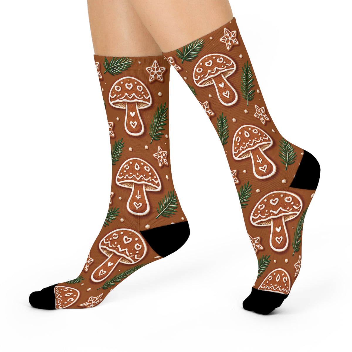 Gingerbread Grove Christmas Mushroom Cushioned Crew Socks