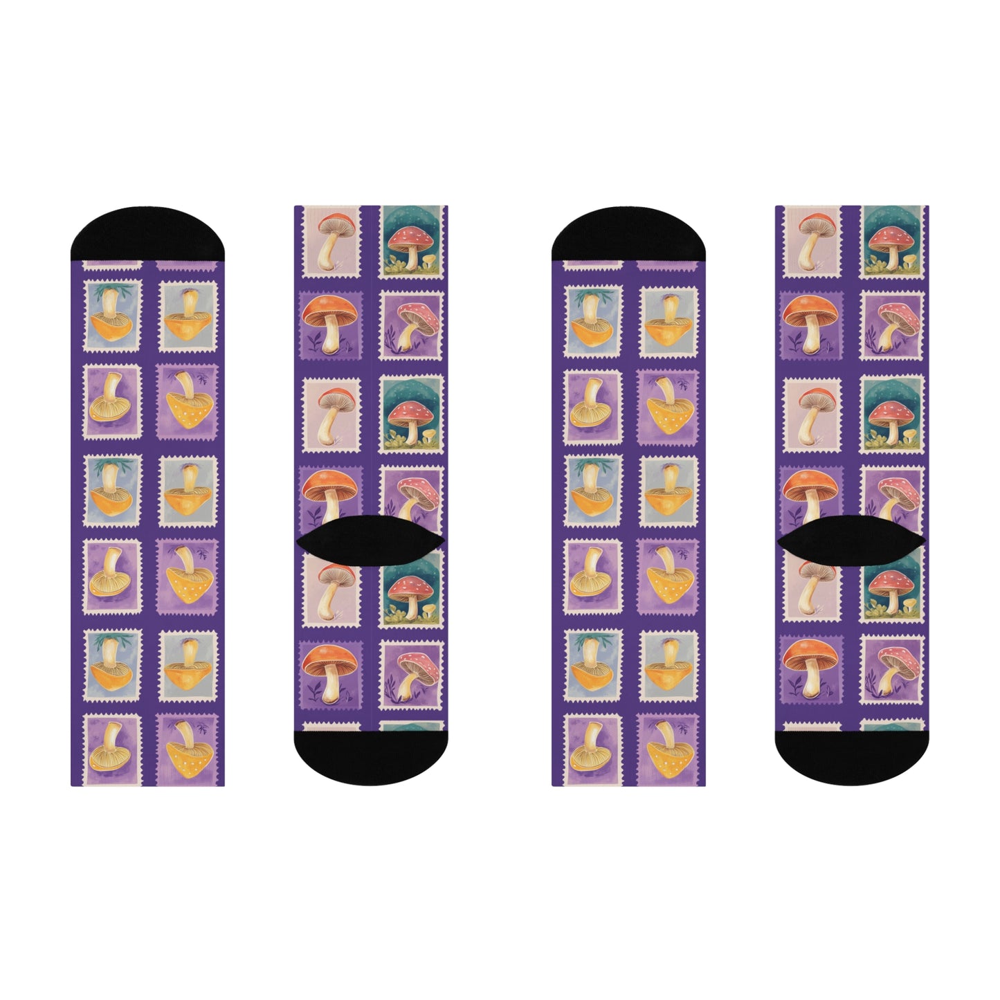 Mushroom Stamps Cushioned Crew Socks | Purple 015