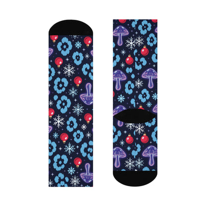 Electric Snow Leopard Christmas Mushroom Cushioned Crew Socks
