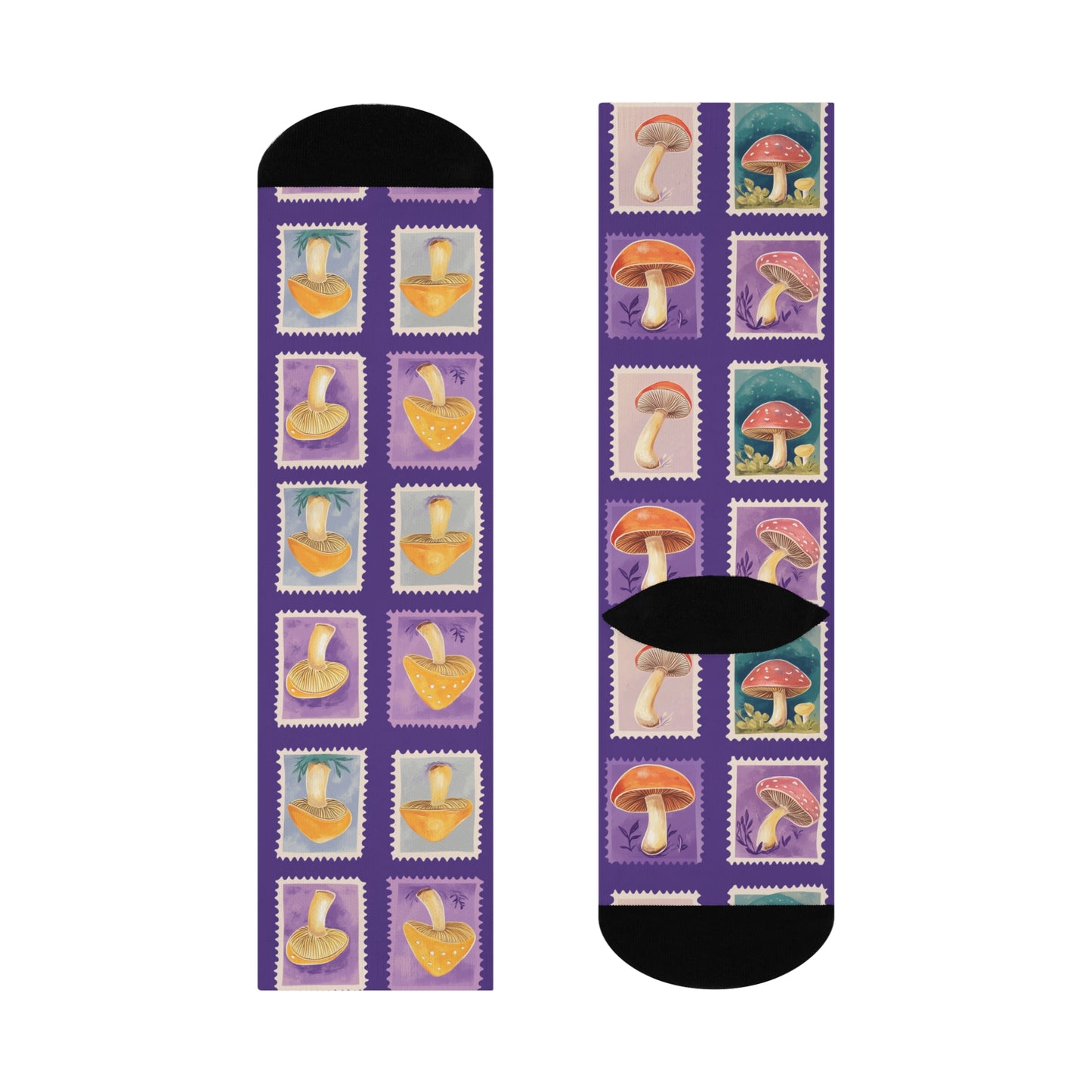 Mushroom Stamps Cushioned Crew Socks | Purple 015