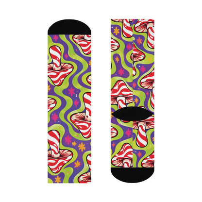 Candy Cane Rave Christmas Mushroom Cushioned Crew Socks