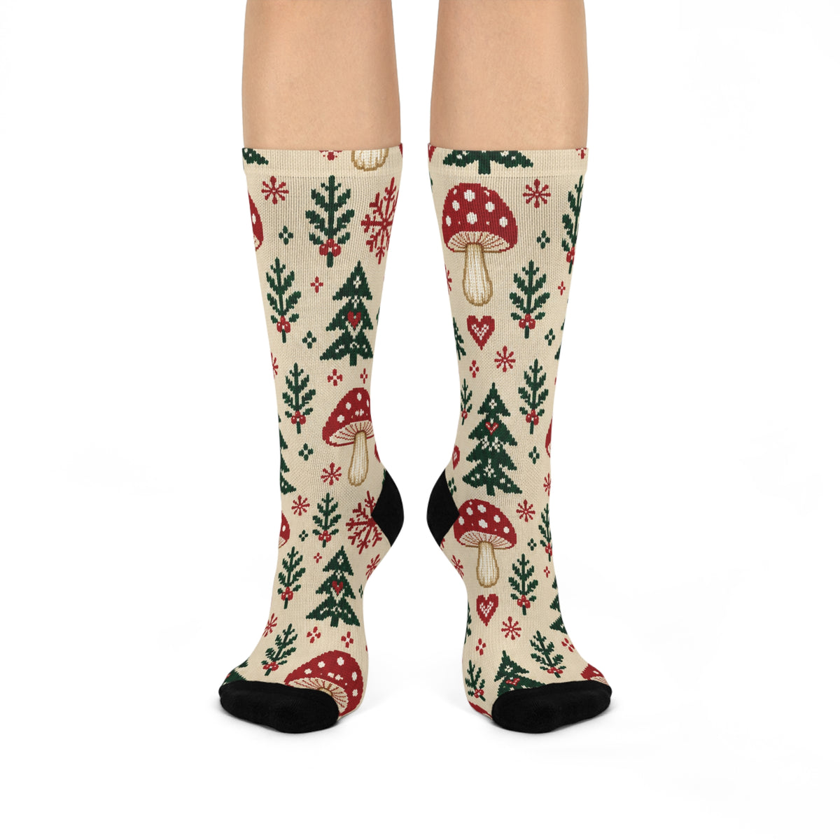 Nordic Mushroom Winter Christmas Mushroom Cushioned Crew Socks