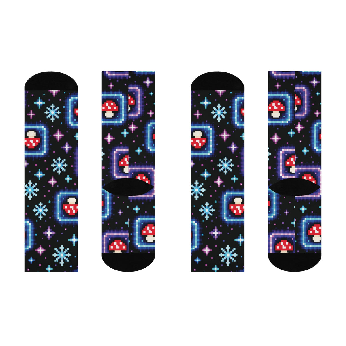 Neon Pixel Portal Christmas Mushroom Cushioned Crew Socks