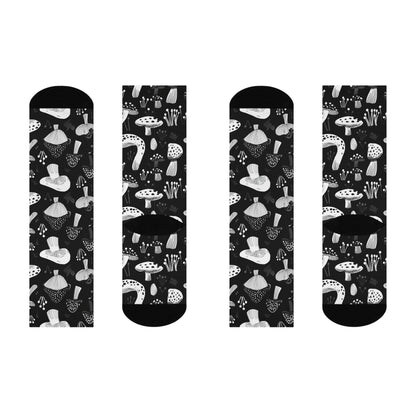 Black & White Botanical Mushroom Crew Socks